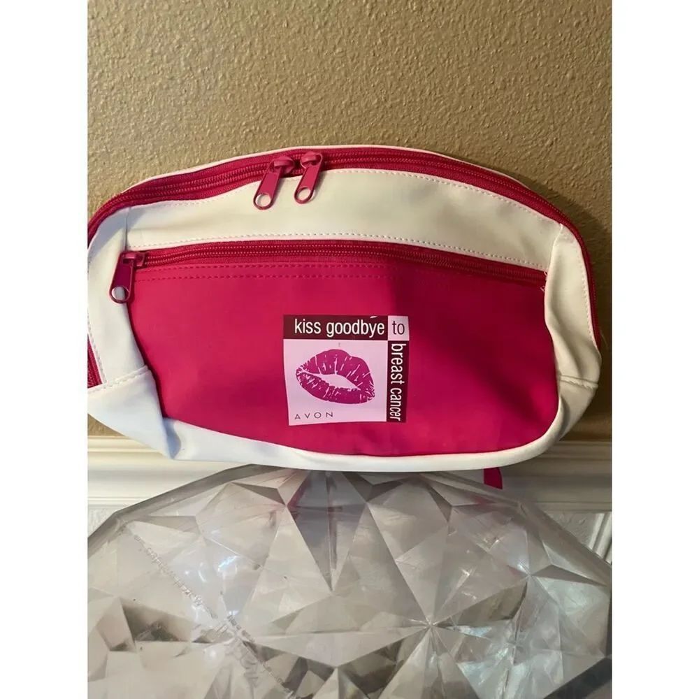 Avon Pink and White Fanny Pack- Kiss Goodbye to Breast Cancer HTF Vintage New!